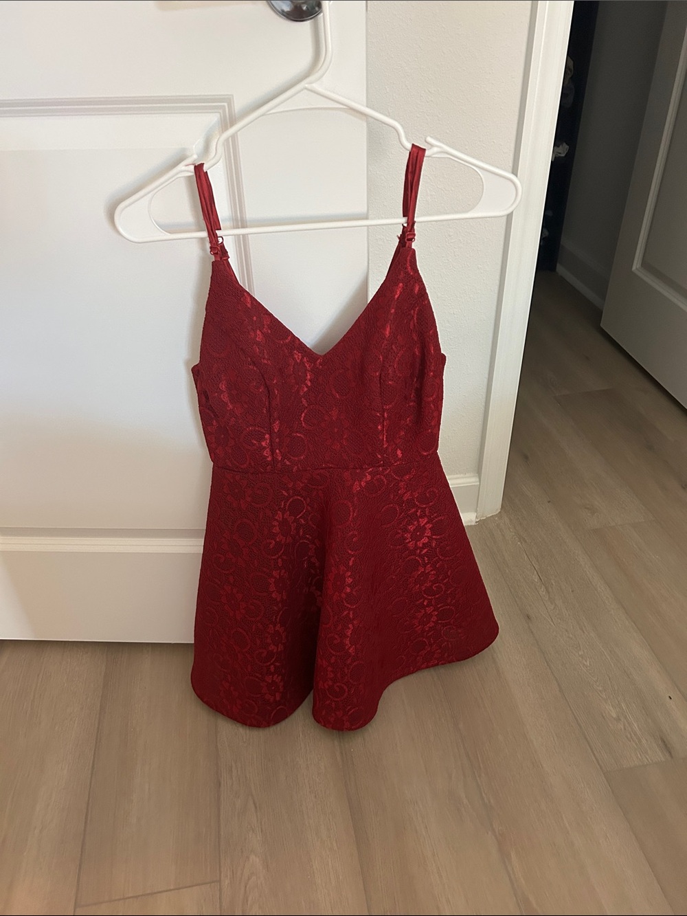 Teeze Me Red Lace Fit-and-Flare Prom Dress